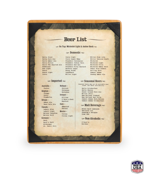 Single Wood Menu Covers