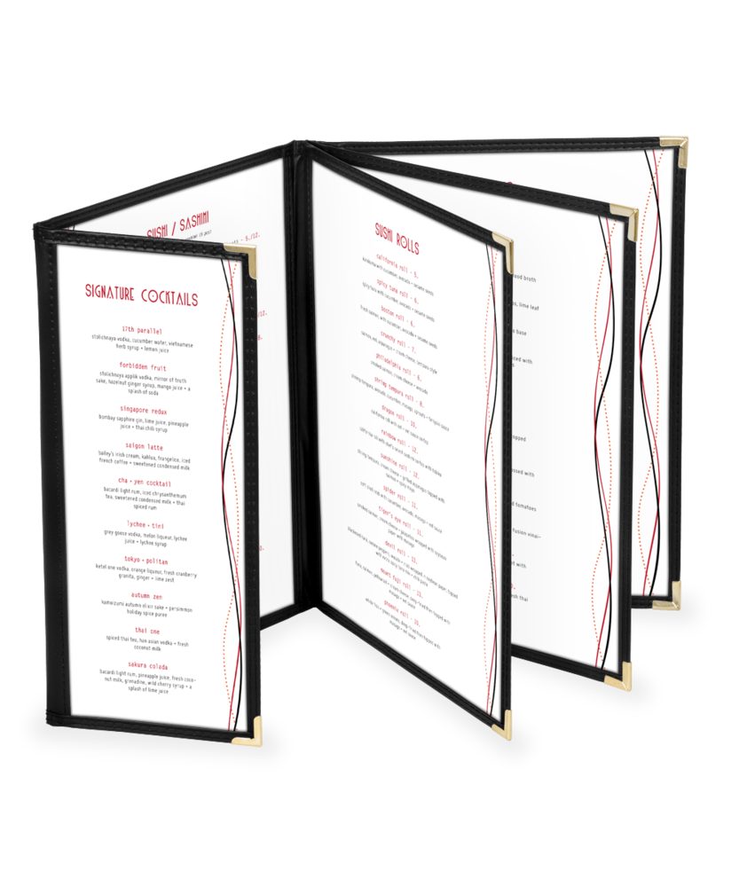 Quad Booklet Menu Covers w/ Extra Half Panel
