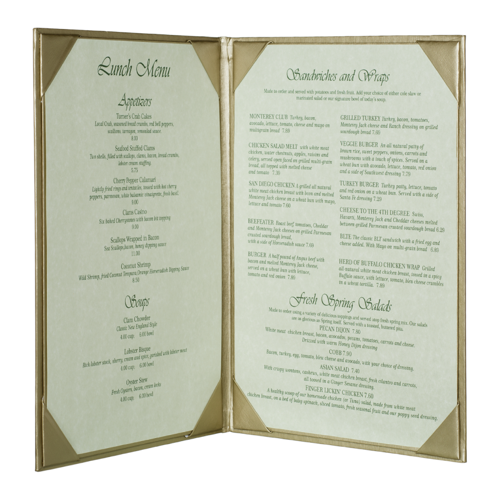 BarBits American Style A5 Menu Cover 2 Page 4 Sides Facing Heavy Duty Display 
