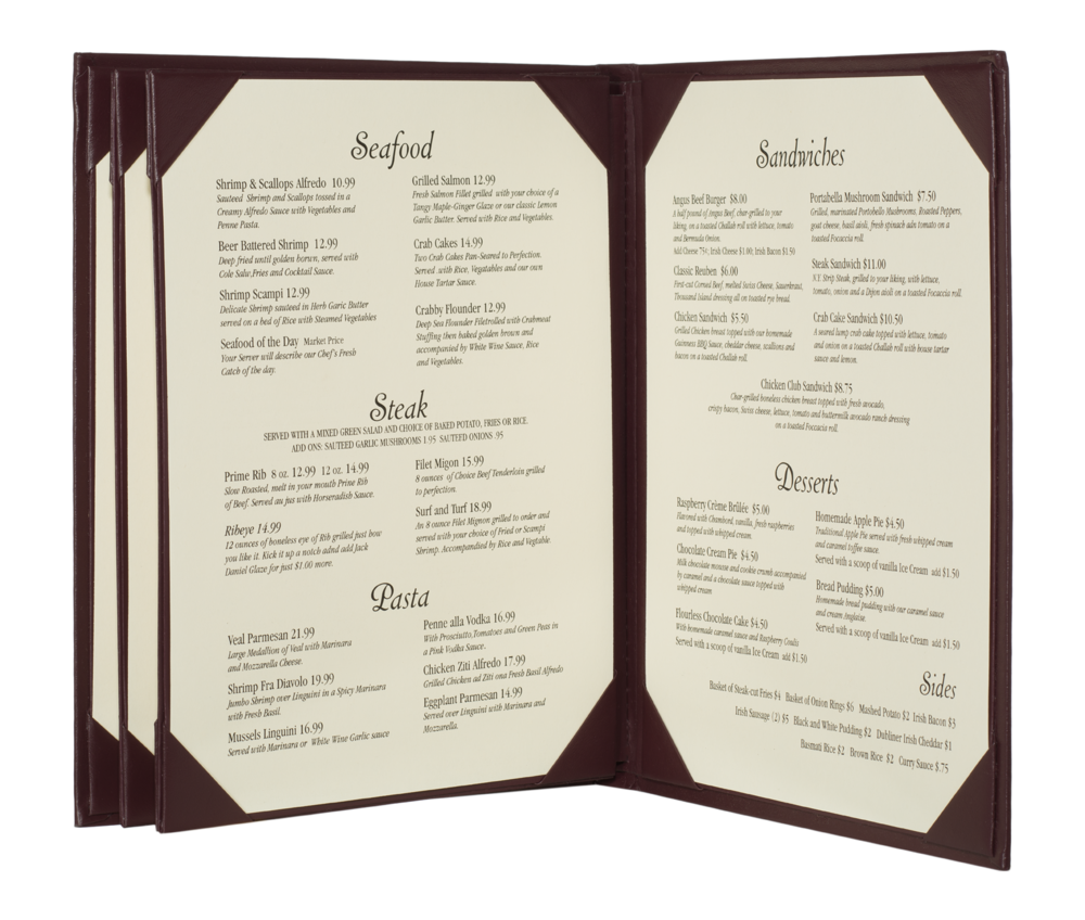 6 view booklet imitation leather menu covers