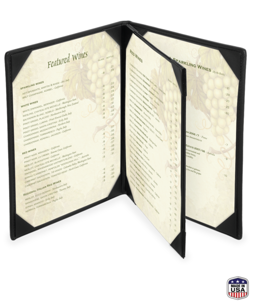 Triple Booklet Genuine Leather Menu Covers