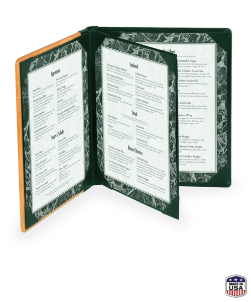 4 view booklet solid wood menu covers