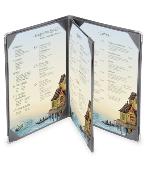 Triple Booklet Brushed Metallic Menu Covers (Four View)