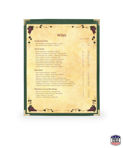 Single Semi-Rigid Menu Covers