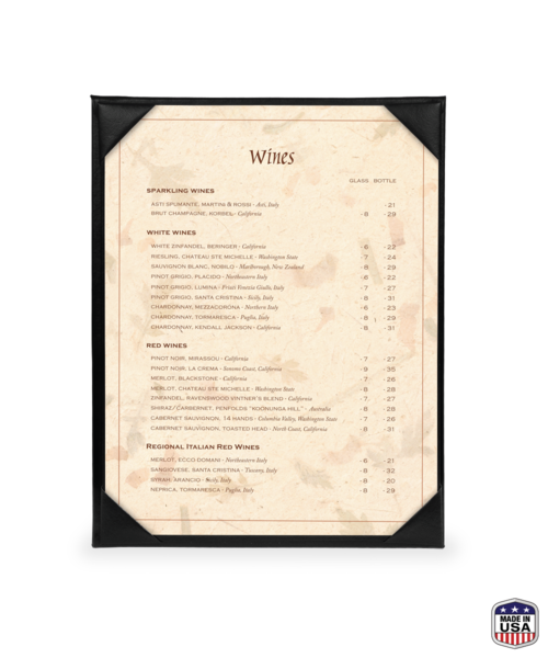 Single Leatherette Menu Cover